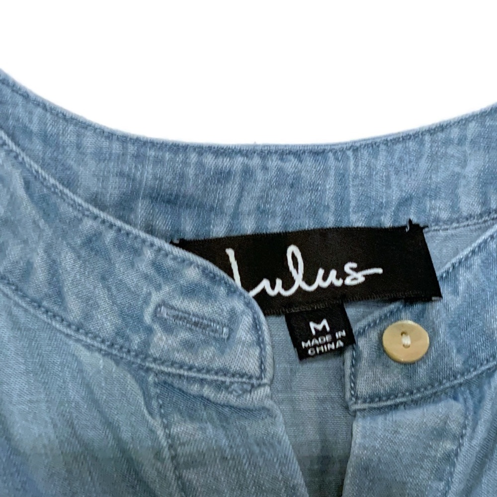 Lulus Medium Chambray Button Down Tie Blouse Shor… - image 3
